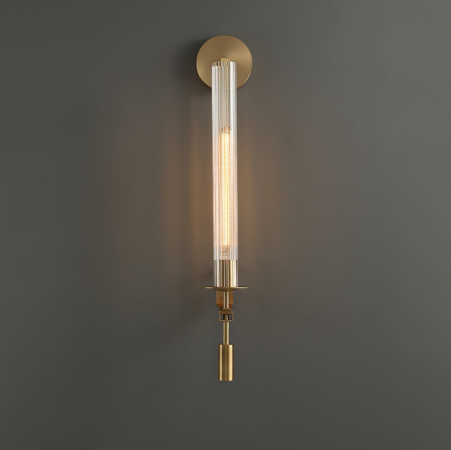 Wall Sconce, Solid Brass, Ribbed Clear Glass, E27, French Classicism