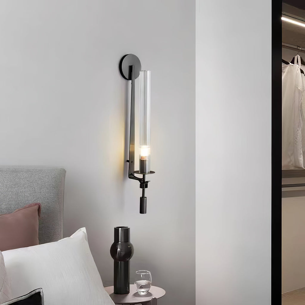 Wall Sconce, Solid Brass, Ribbed Clear Glass, E27, French Classicism