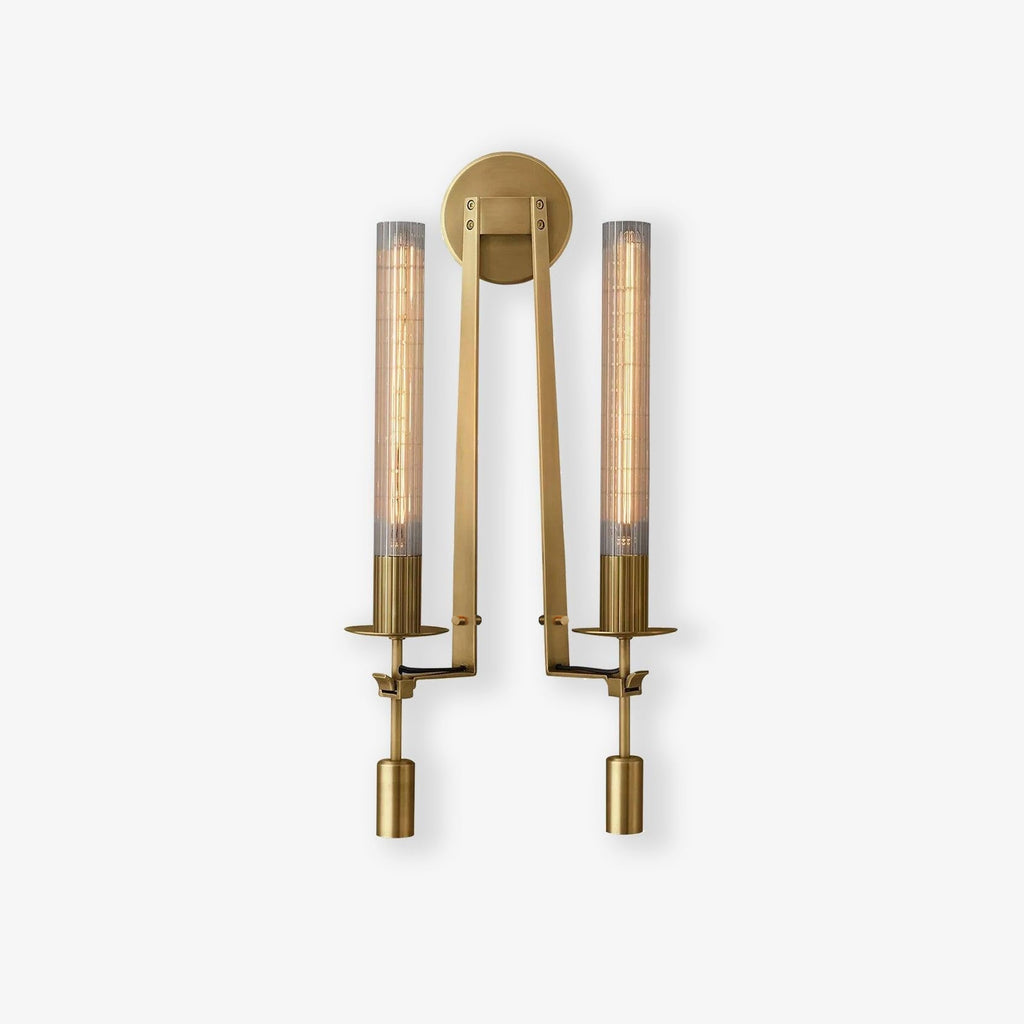 Wall Sconce, Solid Brass, Ribbed Clear Glass, E27, French Classicism