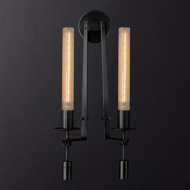 Wall Sconce, Solid Brass, Ribbed Clear Glass, E27, French Classicism