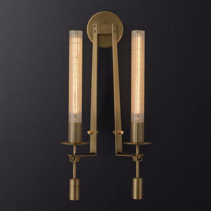 Wall Sconce, Solid Brass, Ribbed Clear Glass, E27, French Classicism