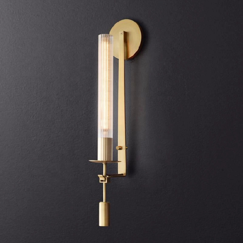 Wall Sconce, Solid Brass, Ribbed Clear Glass, E27, French Classicism