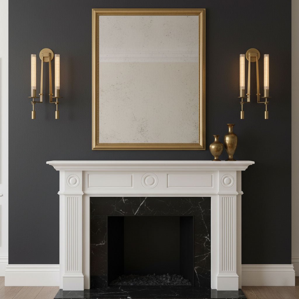 Wall Sconce, Solid Brass, Ribbed Clear Glass, E27, French Classicism