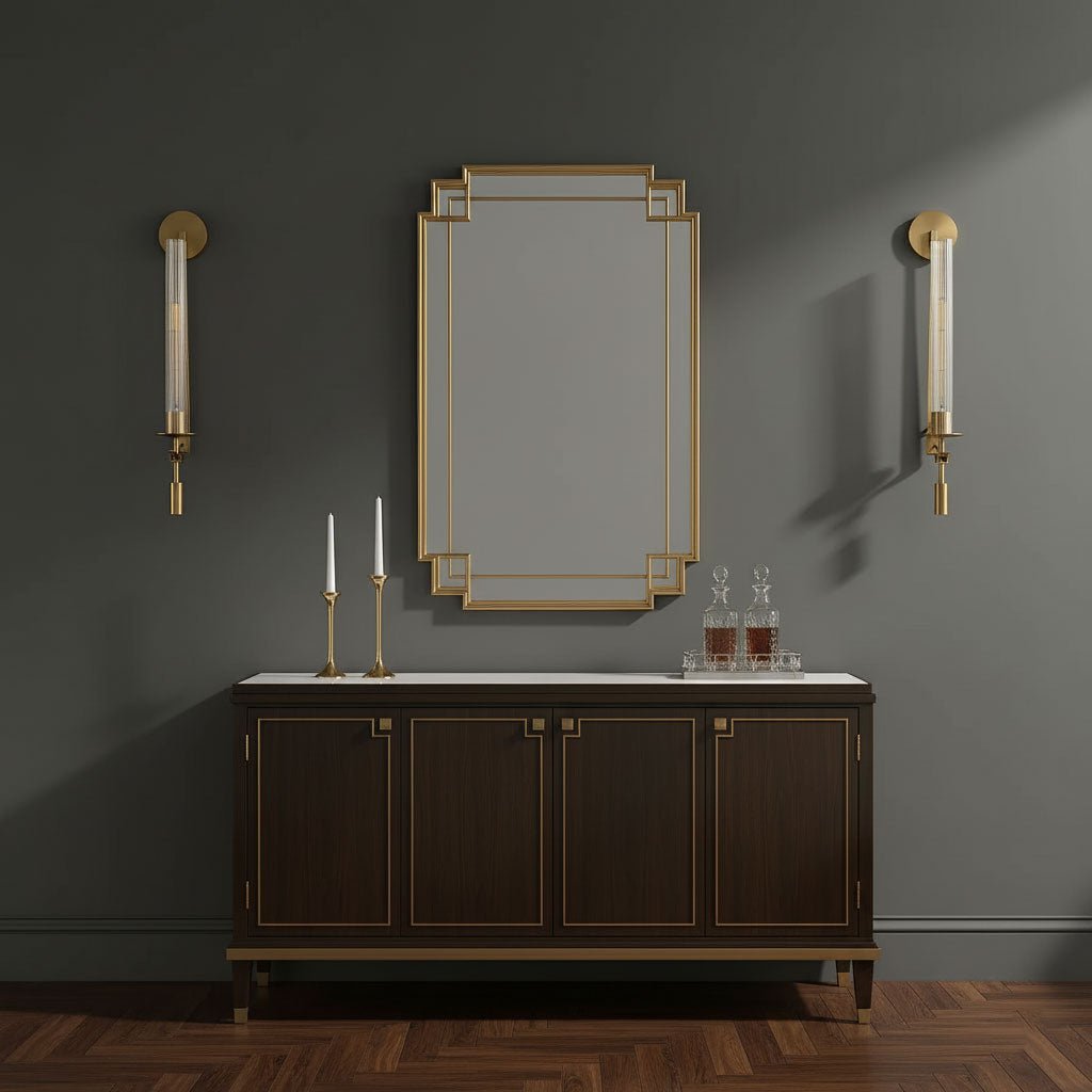 Wall Sconce, Solid Brass, Ribbed Clear Glass, E27, French Classicism