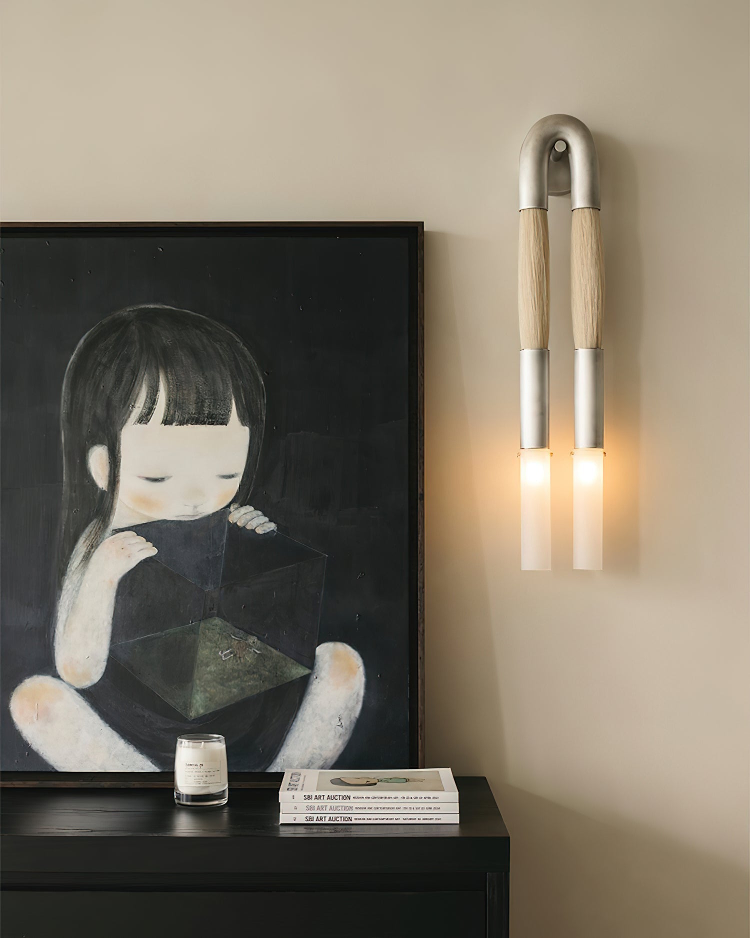 Horsehair Wall Lamp, Wrought Iron, White Glass Shade, G9, 3000K