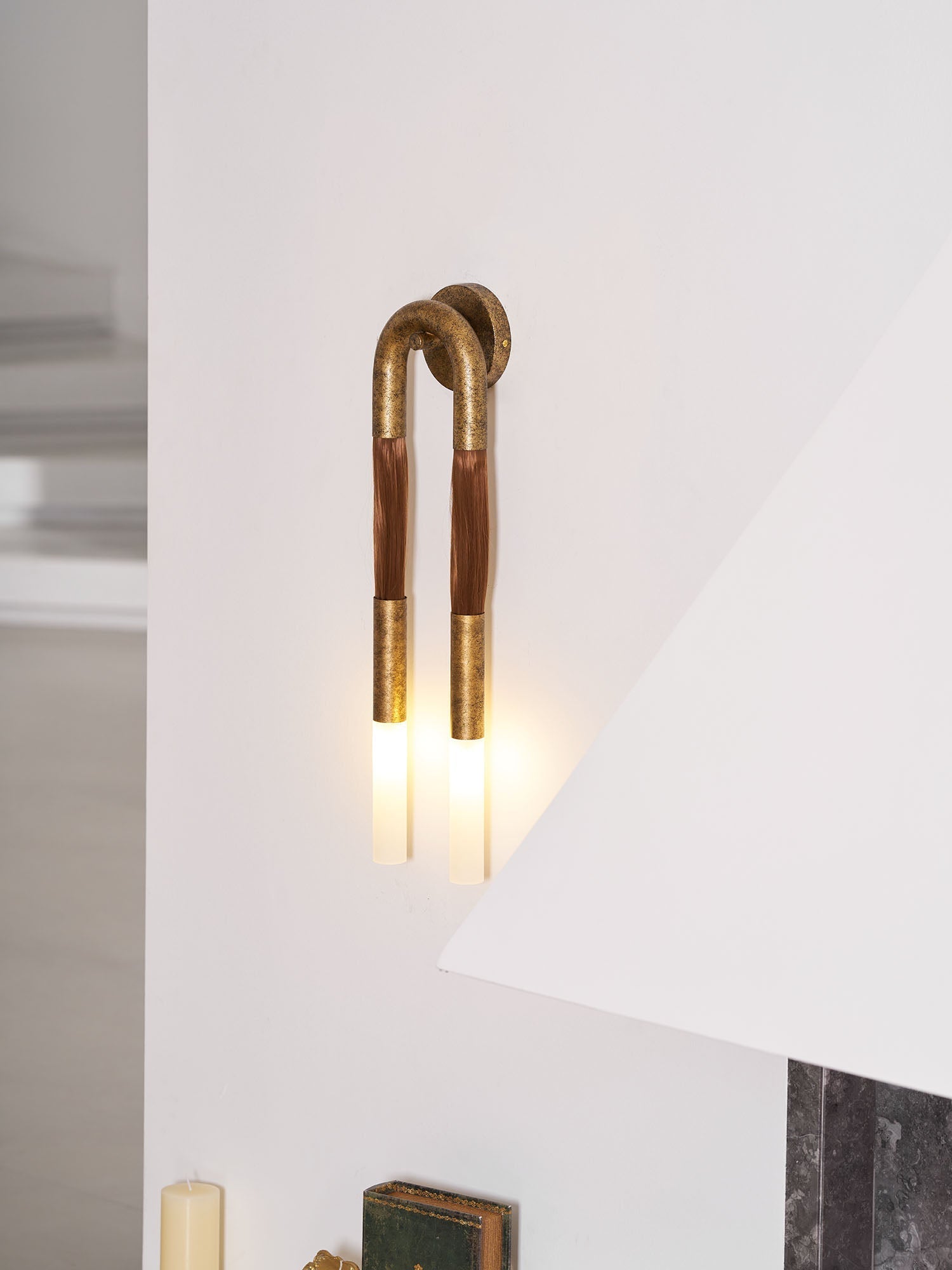 Horsehair Wall Lamp, Wrought Iron, White Glass Shade, G9, 3000K