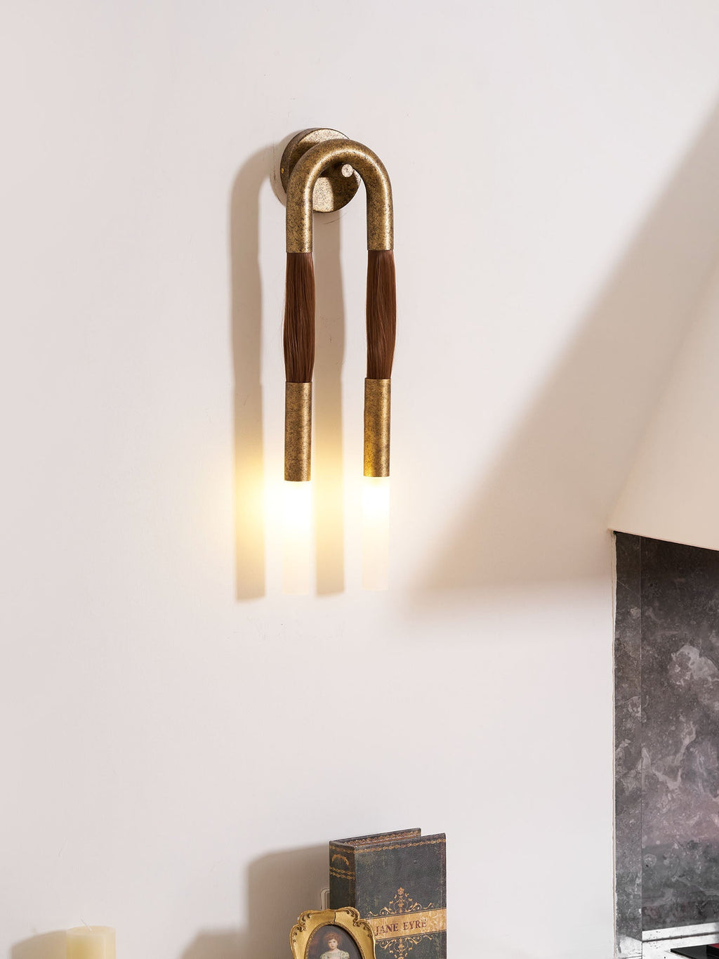 Horsehair Wall Lamp, Wrought Iron, White Glass Shade, G9, 3000K