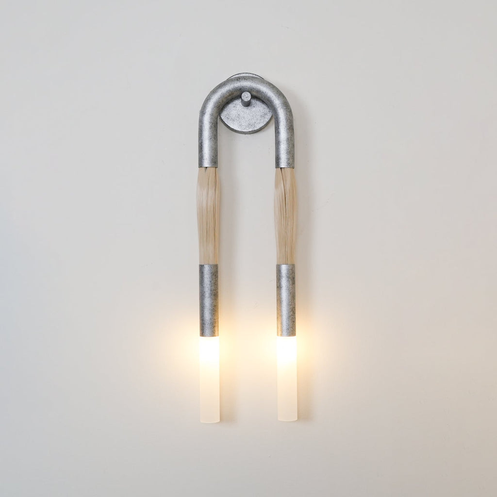 Horsehair Wall Lamp, Wrought Iron, White Glass Shade, G9, 3000K