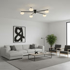 Ceiling Light, Jasper Brass Sputnik, White Glass Oval Shades, G9, Low Profile