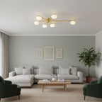 Ceiling Light, Jasper Brass Sputnik, White Glass Oval Shades, G9, Low Profile