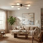 Ceiling Light, Jasper Brass Sputnik, White Glass Oval Shades, G9, Low Profile