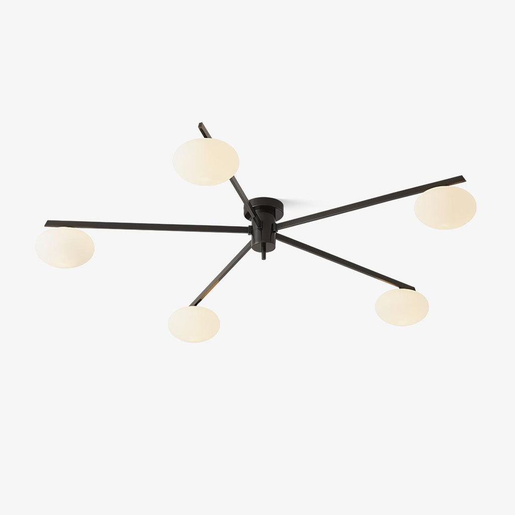 Ceiling Light, Jasper Brass Sputnik, White Glass Oval Shades, G9, Low Profile
