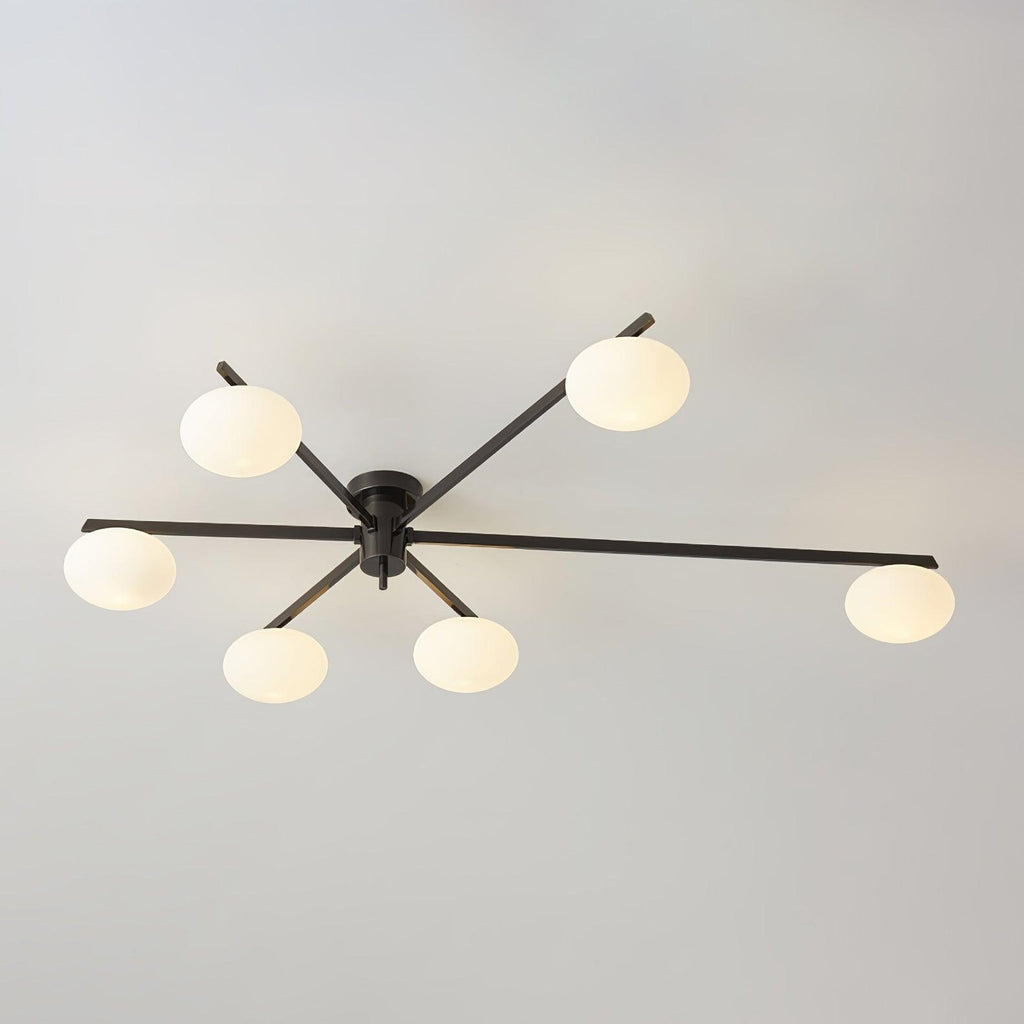 Ceiling Light, Jasper Brass Sputnik, White Glass Oval Shades, G9, Low Profile