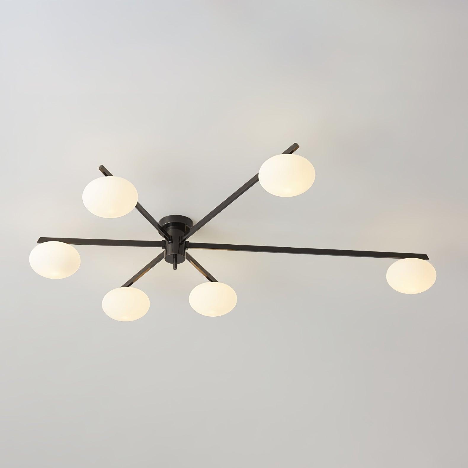 Ceiling Light, Jasper Brass Sputnik, White Glass Oval Shades, G9, Low Profile