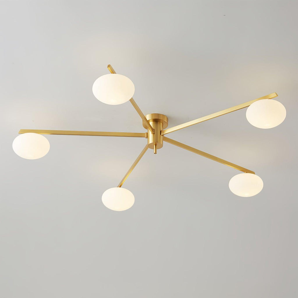 Ceiling Light, Jasper Brass Sputnik, White Glass Oval Shades, G9, Low Profile