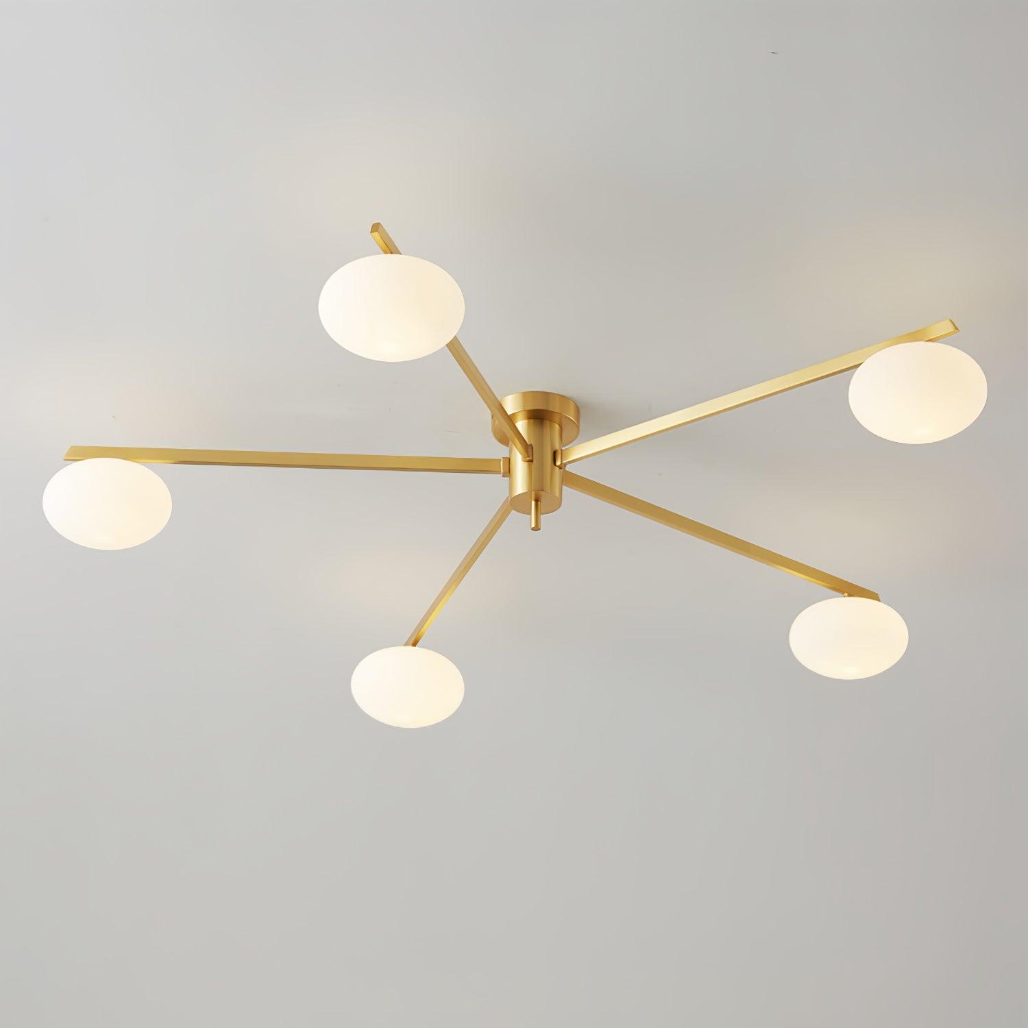 Ceiling Light, Jasper Brass Sputnik, White Glass Oval Shades, G9, Low Profile