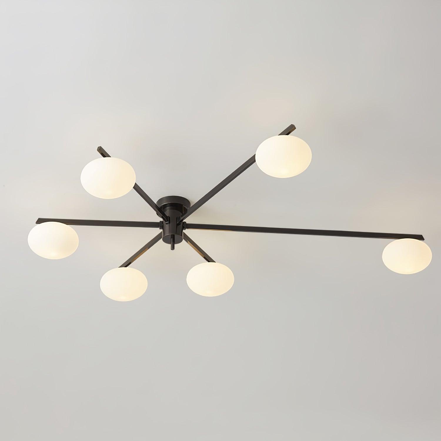 Ceiling Light, Jasper Brass Sputnik, White Glass Oval Shades, G9, Low Profile