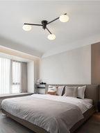 Ceiling Light, Jasper Brass Sputnik, White Glass Oval Shades, G9, Low Profile