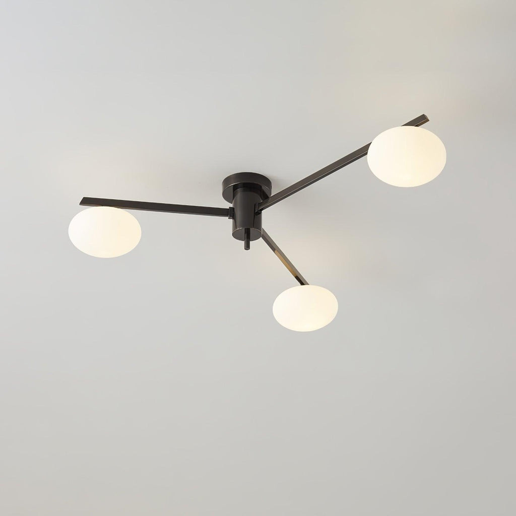 Ceiling Light, Jasper Brass Sputnik, White Glass Oval Shades, G9, Low Profile