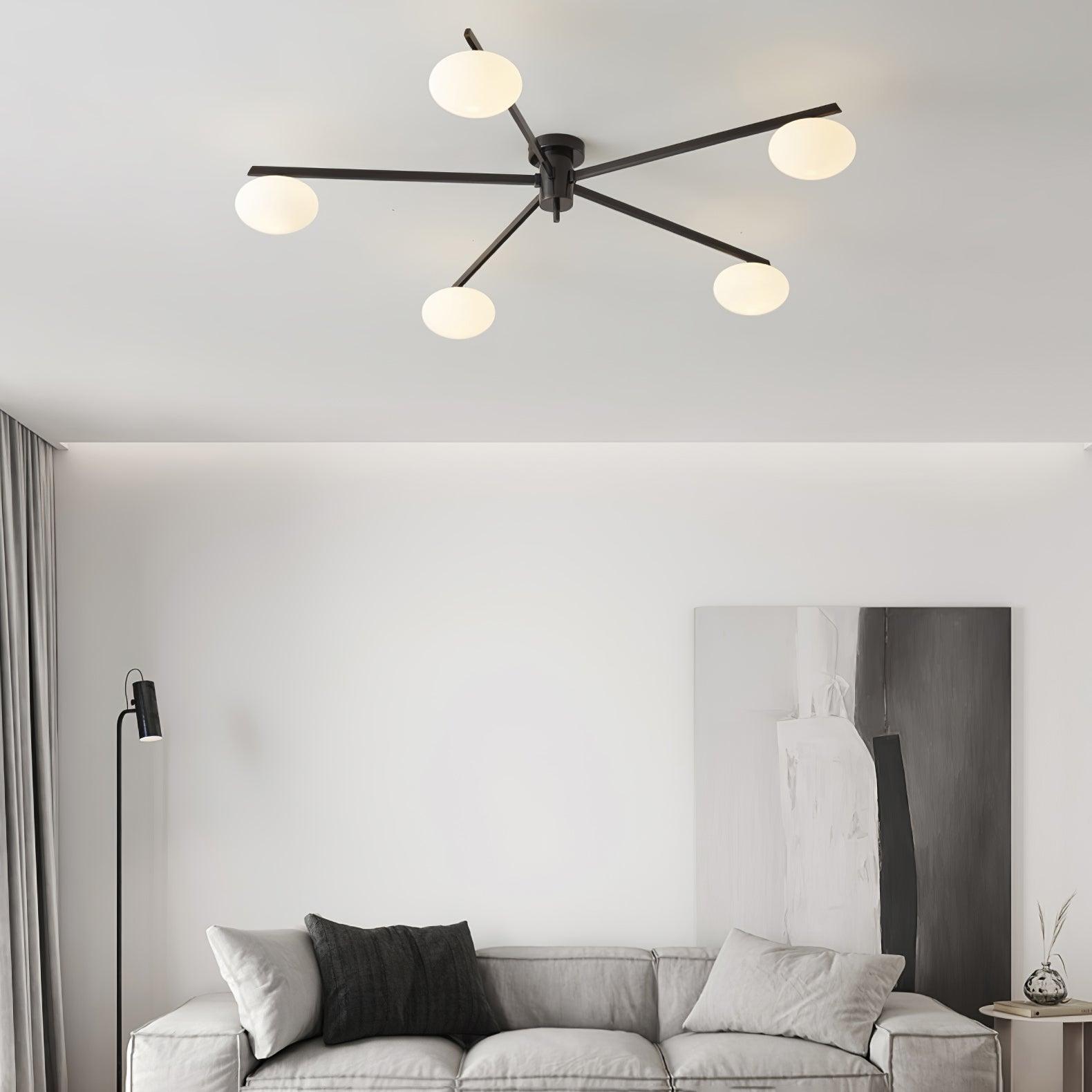 Ceiling Light, Jasper Brass Sputnik, White Glass Oval Shades, G9, Low Profile