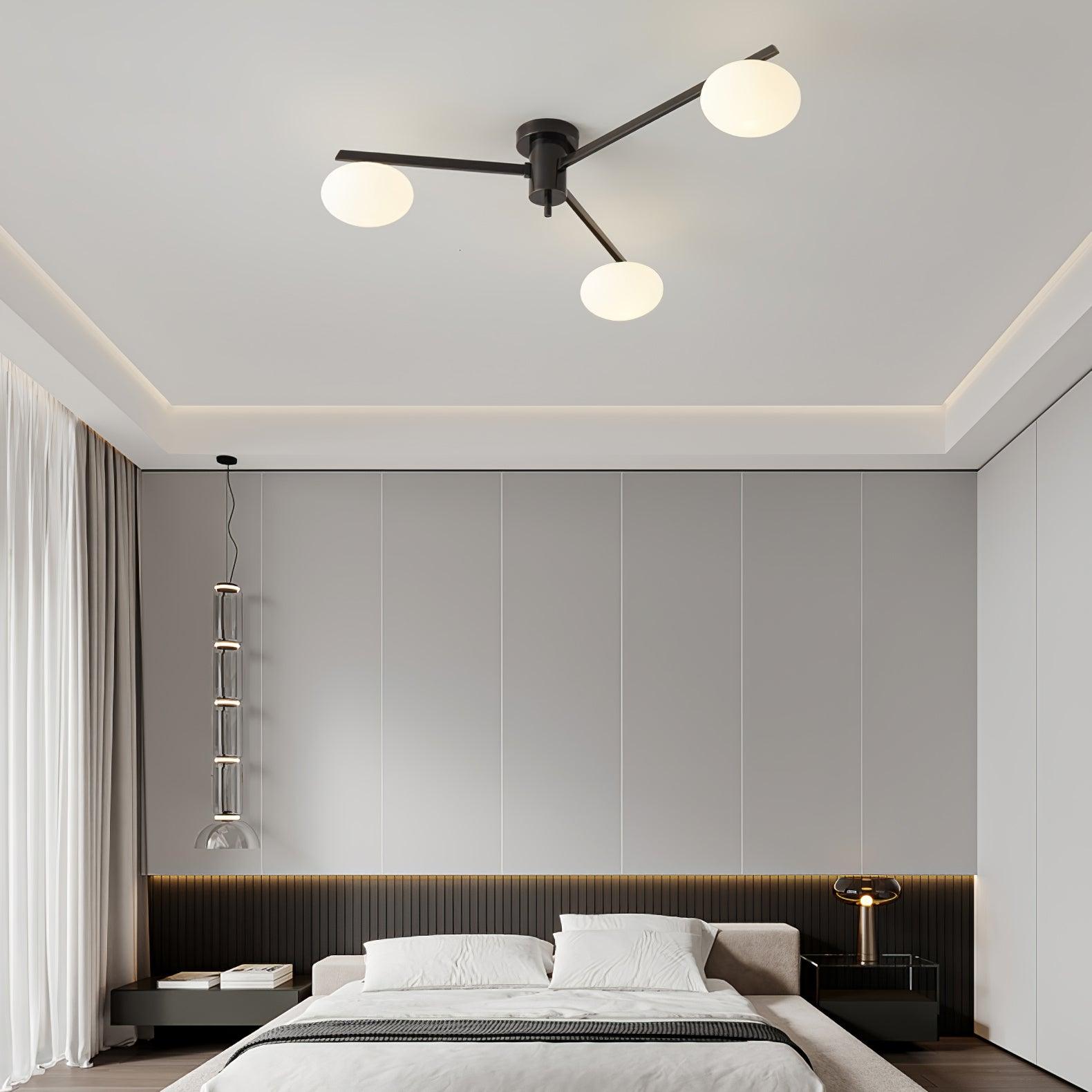 Ceiling Light, Jasper Brass Sputnik, White Glass Oval Shades, G9, Low Profile