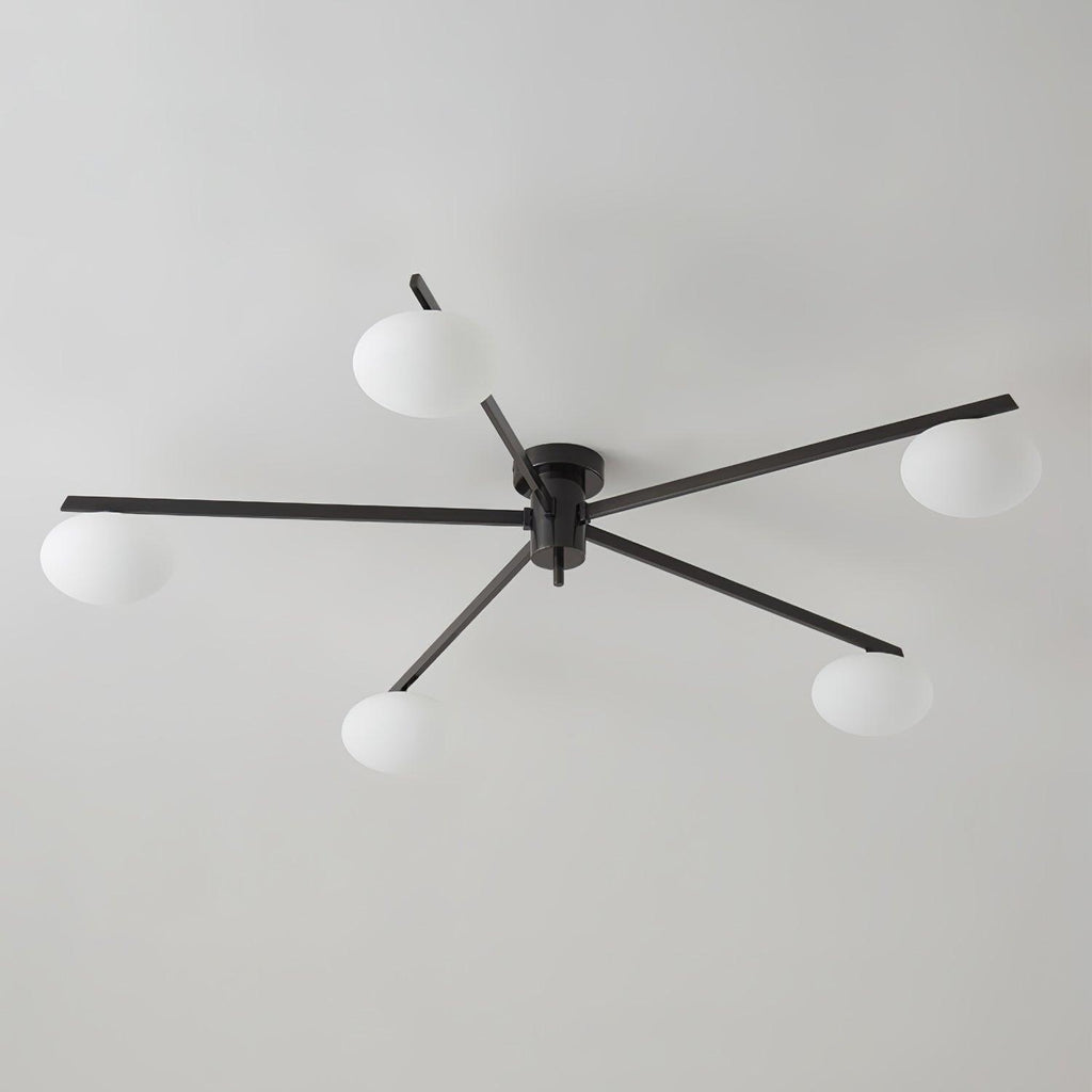 Ceiling Light, Jasper Brass Sputnik, White Glass Oval Shades, G9, Low Profile