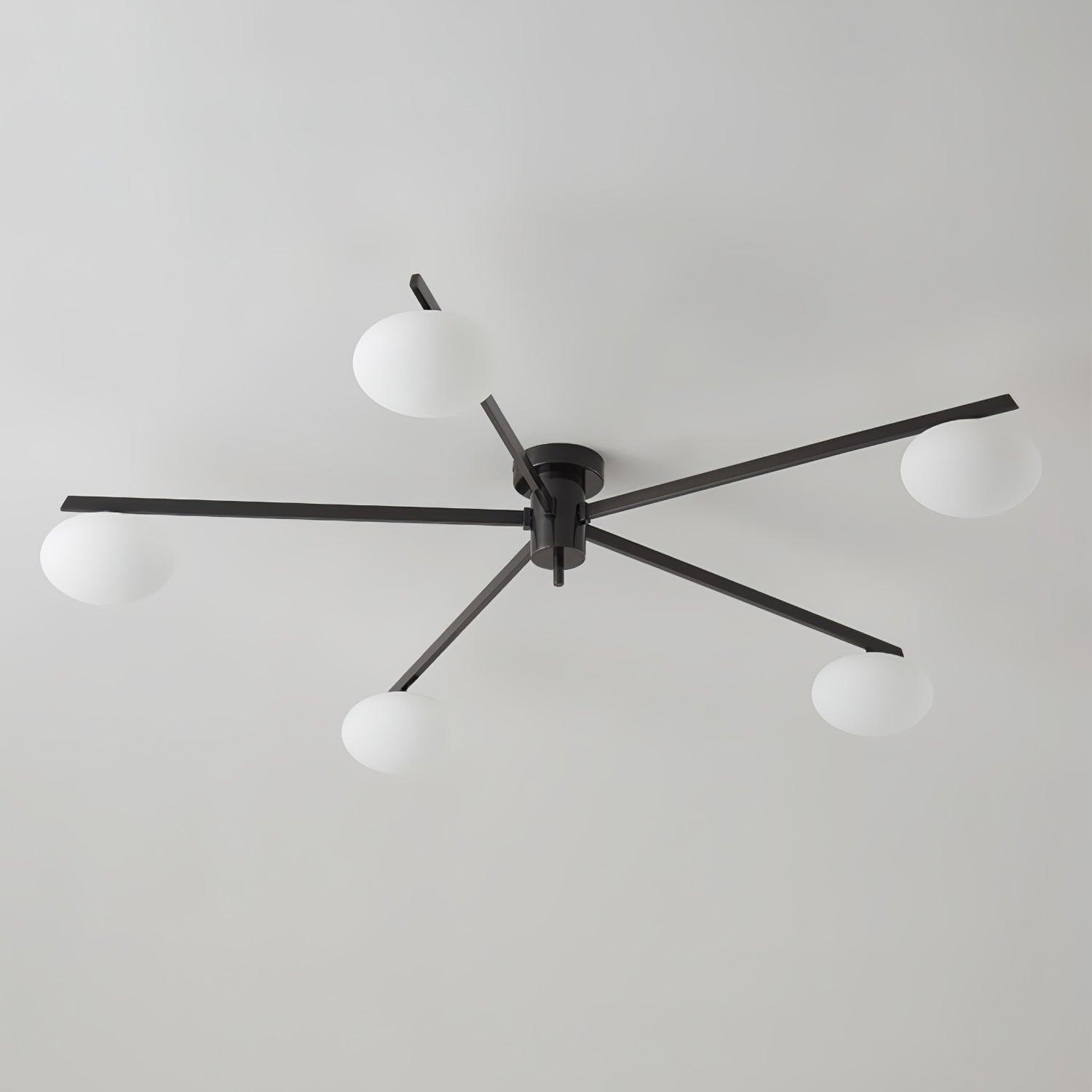 Ceiling Light, Jasper Brass Sputnik, White Glass Oval Shades, G9, Low Profile