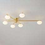 Ceiling Light, Jasper Brass Sputnik, White Glass Oval Shades, G9, Low Profile