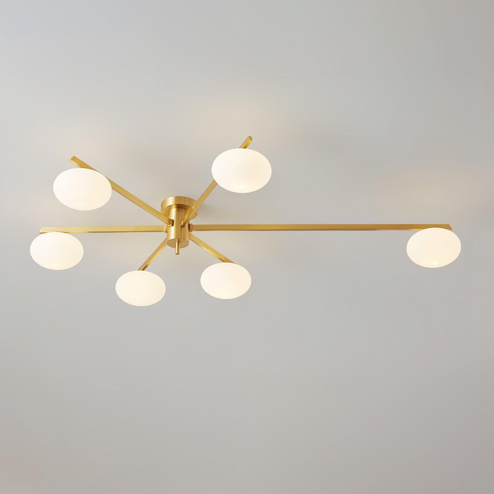 Ceiling Light, Jasper Brass Sputnik, White Glass Oval Shades, G9, Low Profile