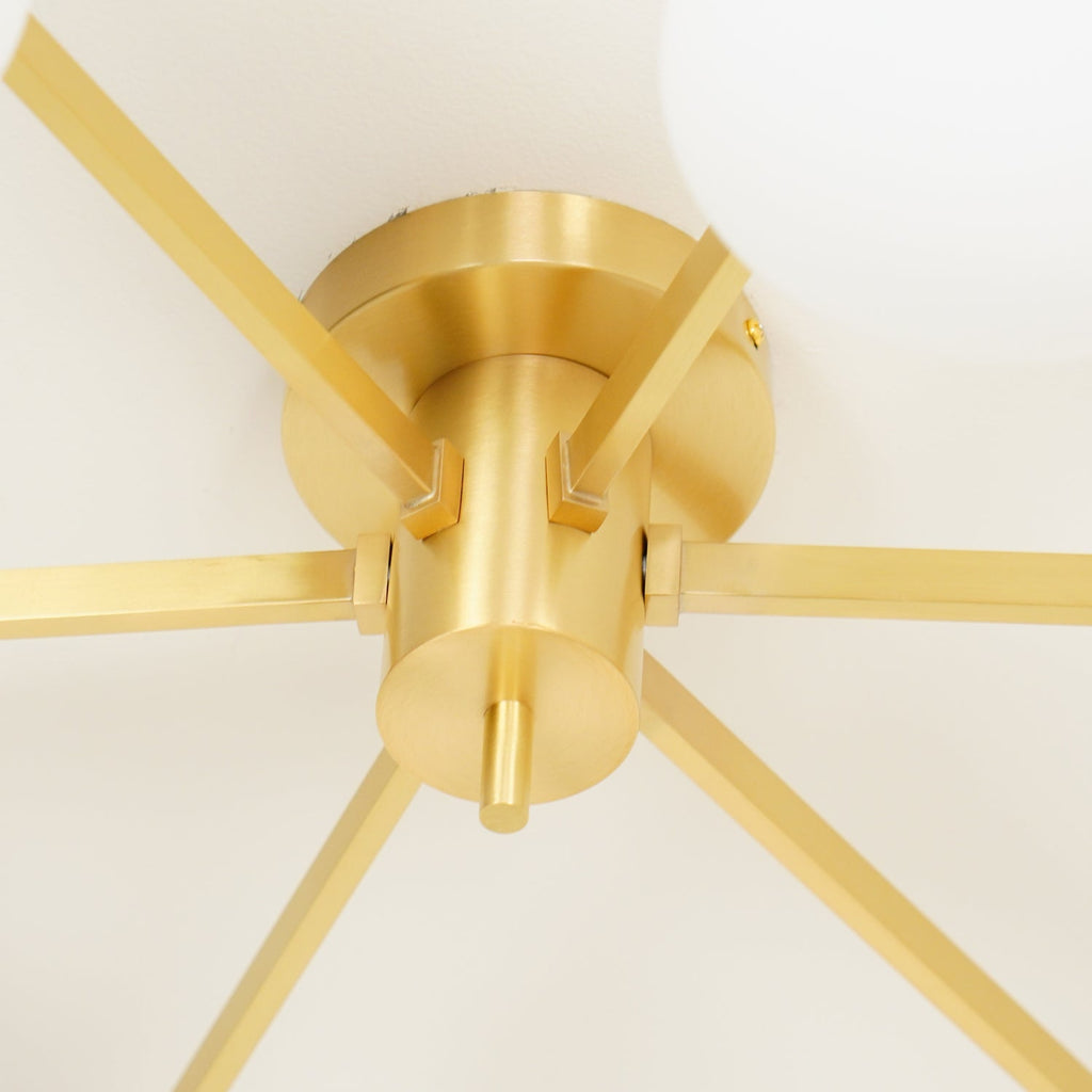 Ceiling Light, Jasper Brass Sputnik, White Glass Oval Shades, G9, Low Profile