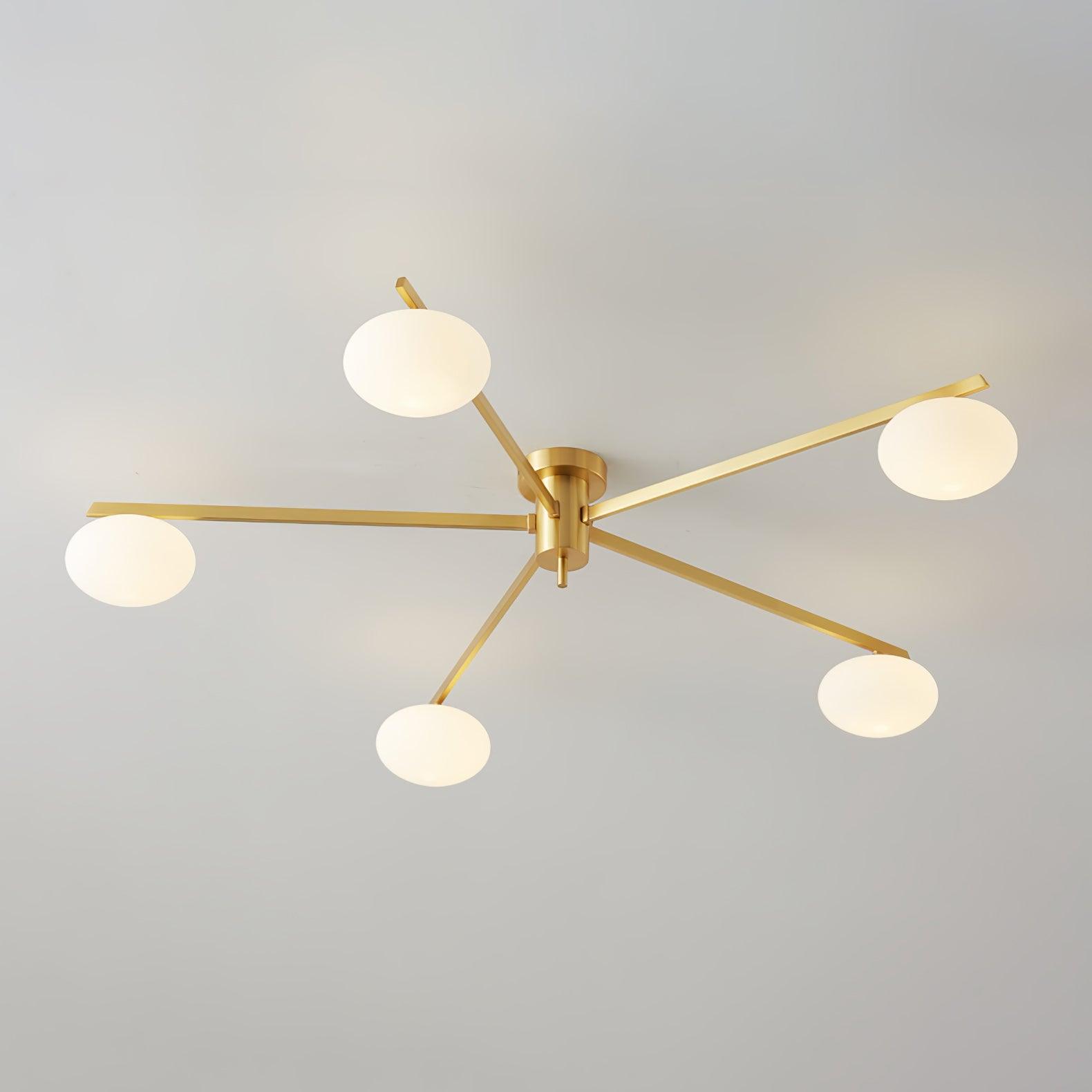 Ceiling Light, Jasper Brass Sputnik, White Glass Oval Shades, G9, Low Profile
