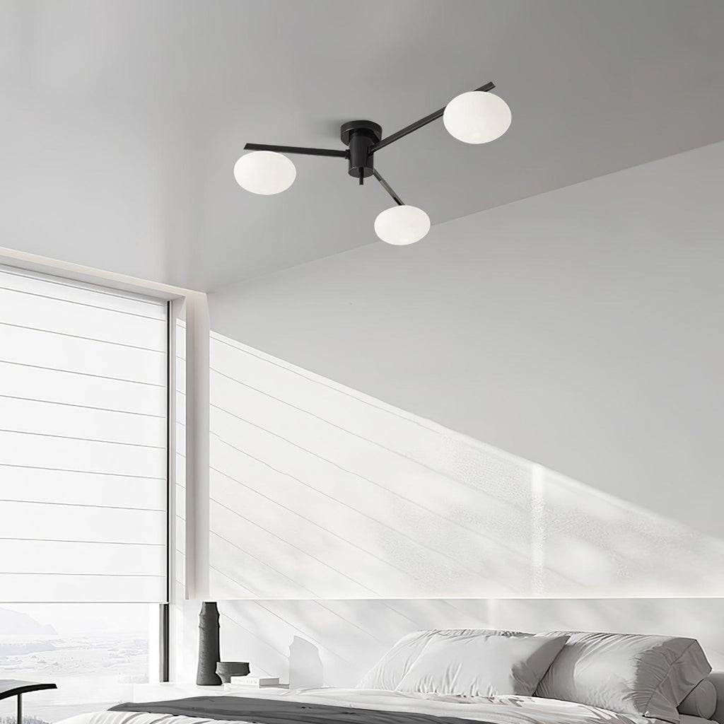 Ceiling Light, Jasper Brass Sputnik, White Glass Oval Shades, G9, Low Profile