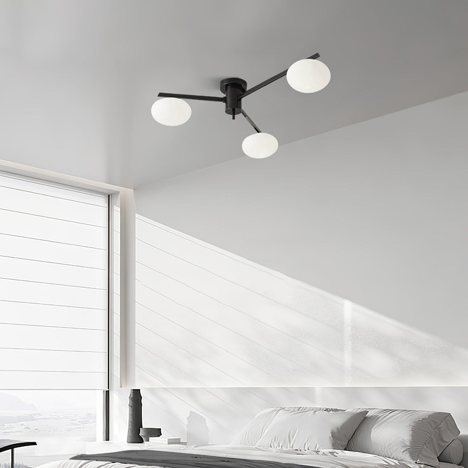 Ceiling Light, Jasper Brass Sputnik, White Glass Oval Shades, G9, Low Profile