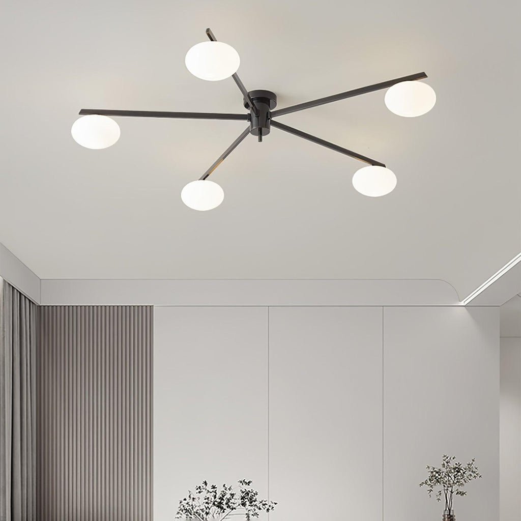 Ceiling Light, Jasper Brass Sputnik, White Glass Oval Shades, G9, Low Profile