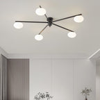 Ceiling Light, Jasper Brass Sputnik, White Glass Oval Shades, G9, Low Profile