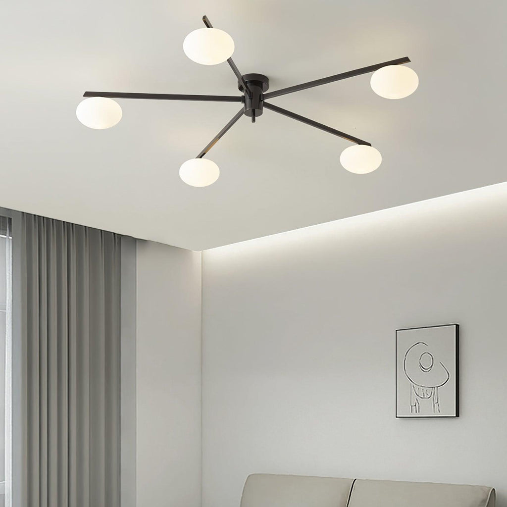 Ceiling Light, Jasper Brass Sputnik, White Glass Oval Shades, G9, Low Profile