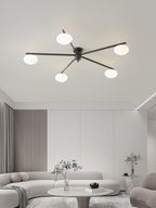 Ceiling Light, Jasper Brass Sputnik, White Glass Oval Shades, G9, Low Profile