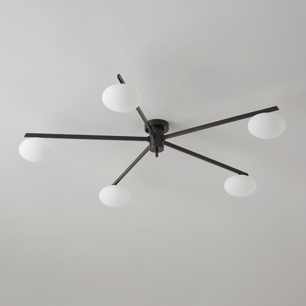 Ceiling Light, Jasper Brass Sputnik, White Glass Oval Shades, G9, Low Profile