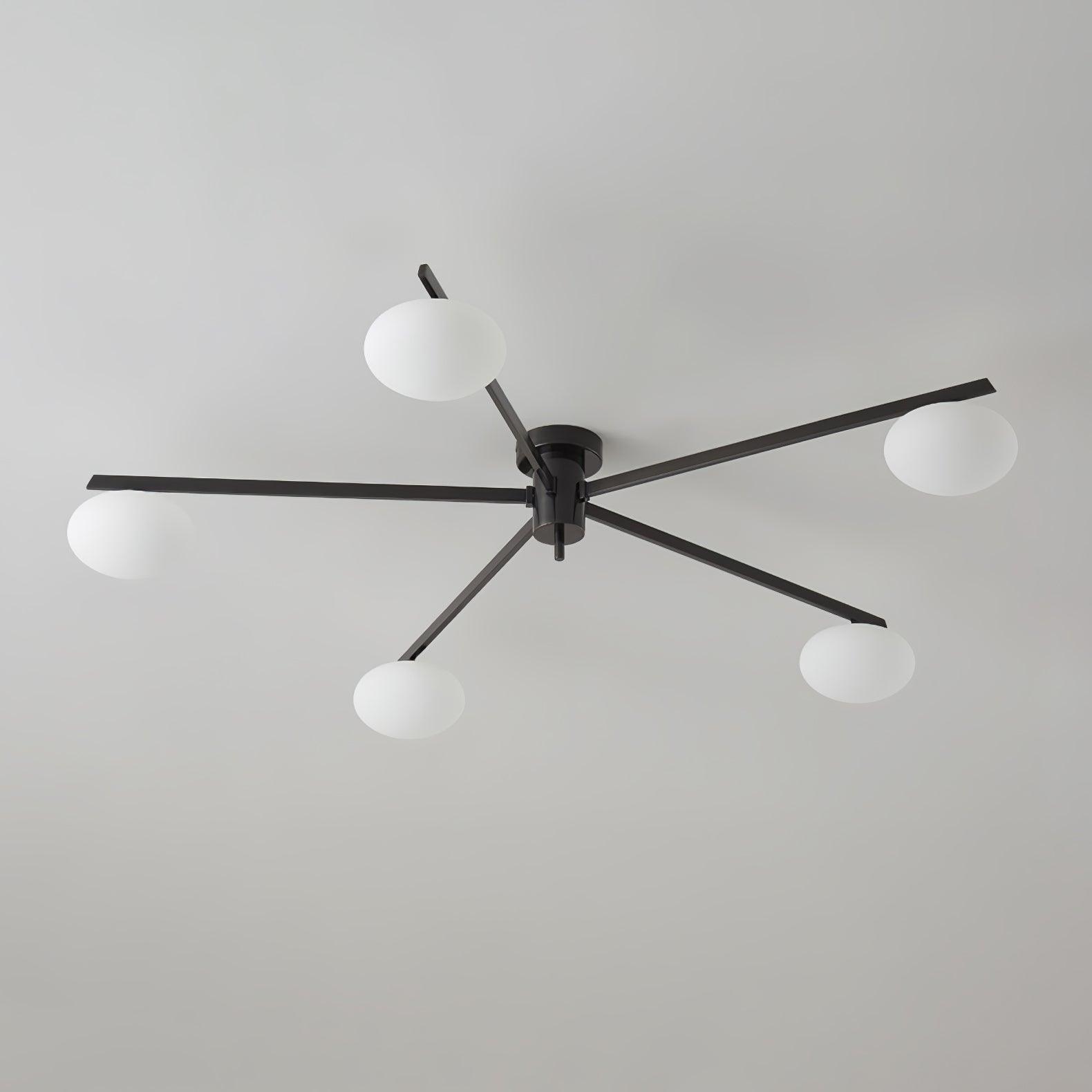 Ceiling Light, Jasper Brass Sputnik, White Glass Oval Shades, G9, Low Profile