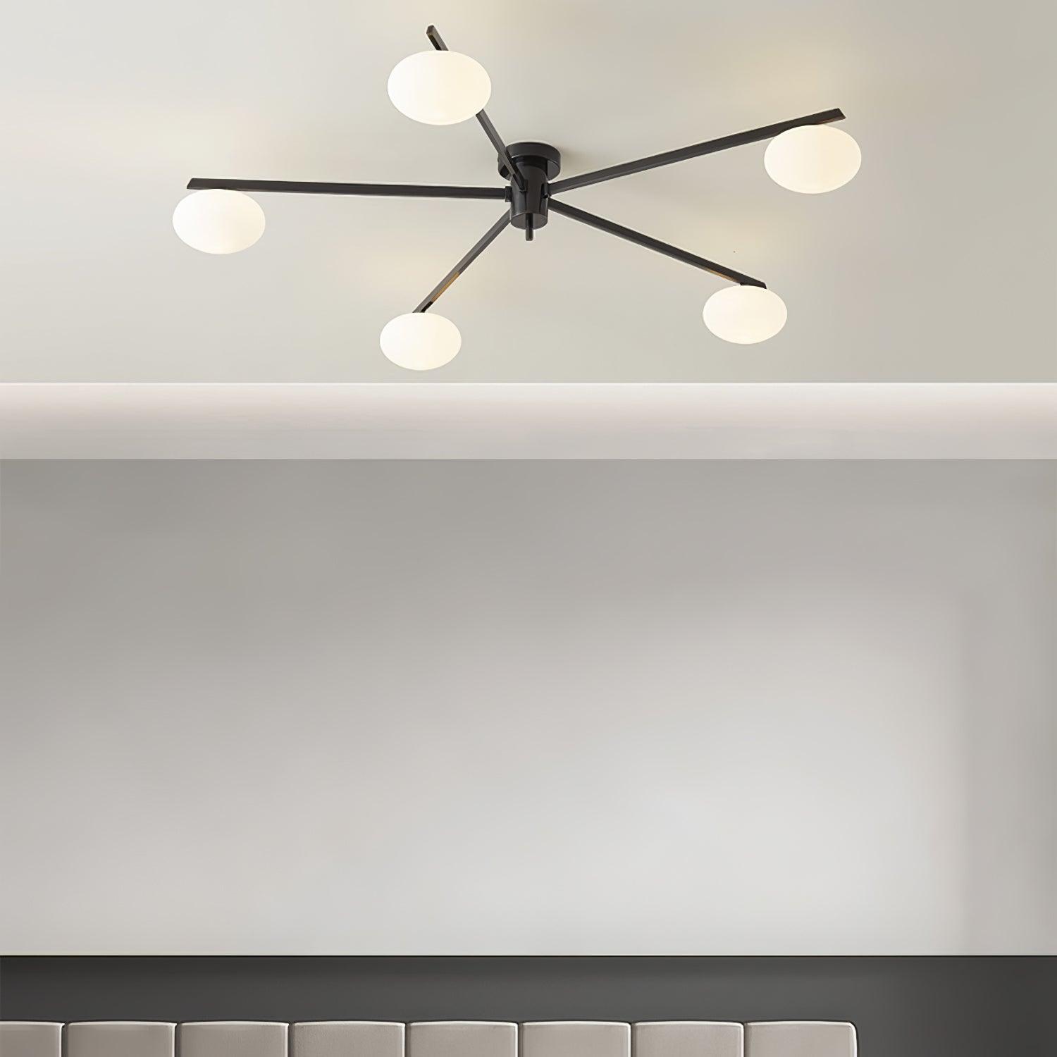 Ceiling Light, Jasper Brass Sputnik, White Glass Oval Shades, G9, Low Profile