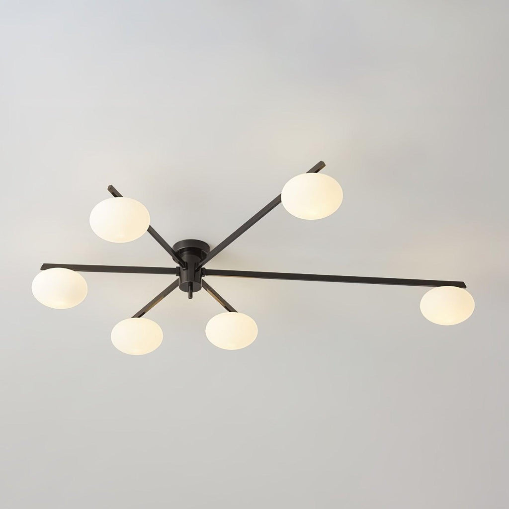 Ceiling Light, Jasper Brass Sputnik, White Glass Oval Shades, G9, Low Profile