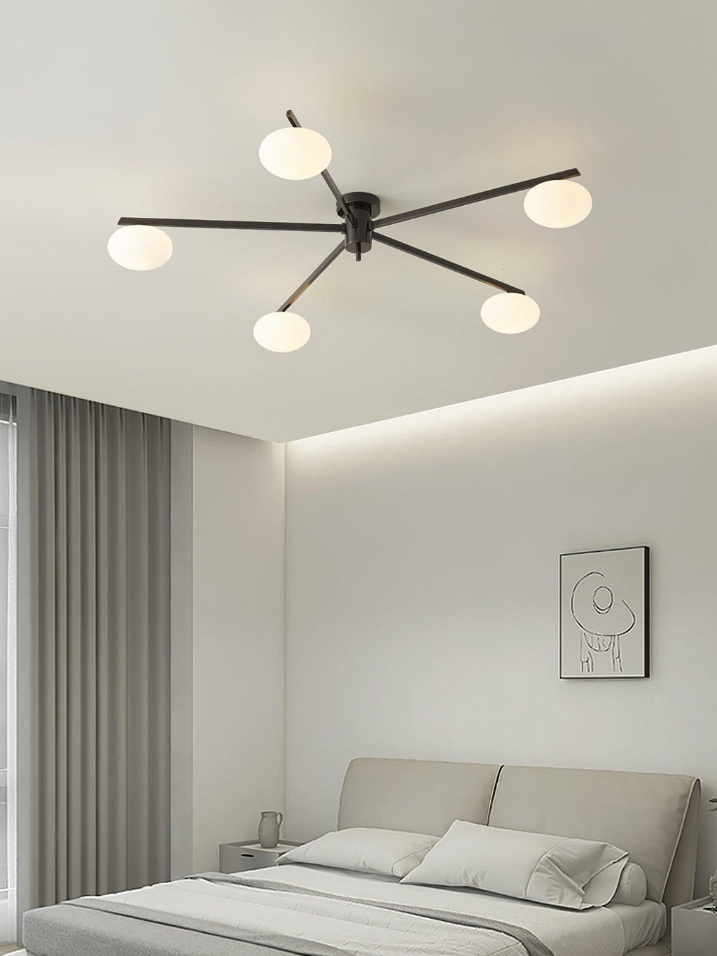 Ceiling Light, Jasper Brass Sputnik, White Glass Oval Shades, G9, Low Profile
