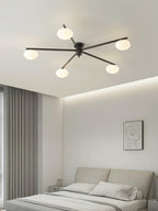 Ceiling Light, Jasper Brass Sputnik, White Glass Oval Shades, G9, Low Profile
