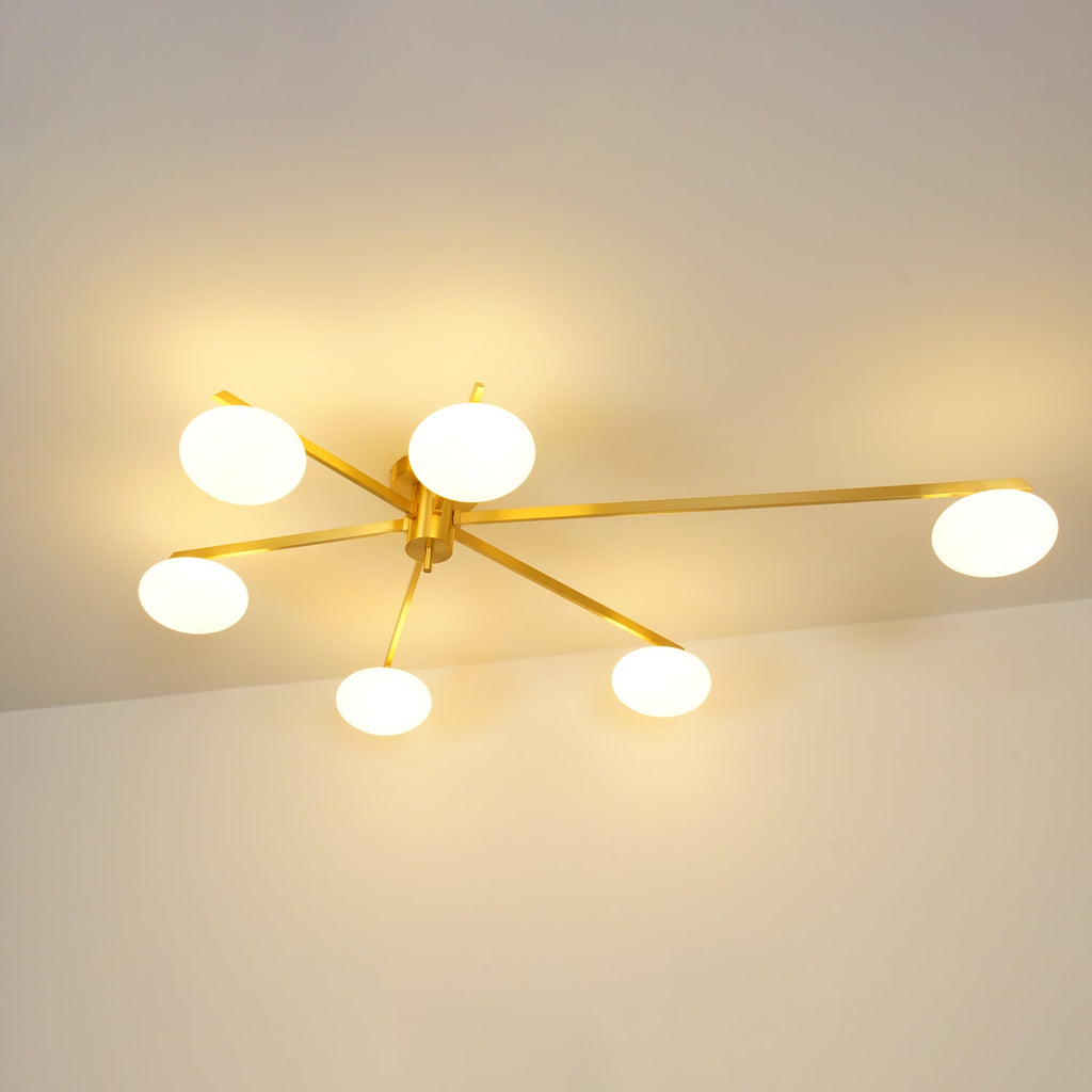Ceiling Light, Jasper Brass Sputnik, White Glass Oval Shades, G9, Low Profile