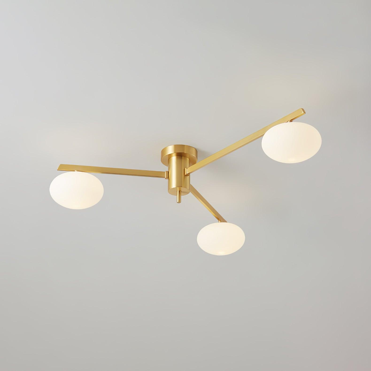 Ceiling Light, Jasper Brass Sputnik, White Glass Oval Shades, G9, Low Profile