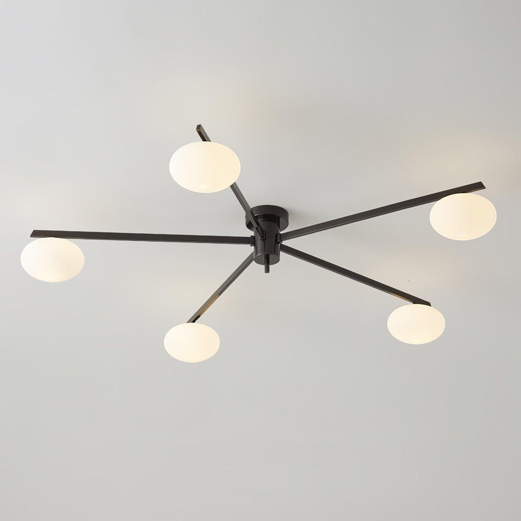 Ceiling Light, Jasper Brass Sputnik, White Glass Oval Shades, G9, Low Profile