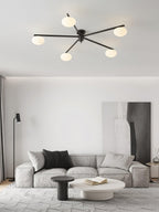 Ceiling Light, Jasper Brass Sputnik, White Glass Oval Shades, G9, Low Profile