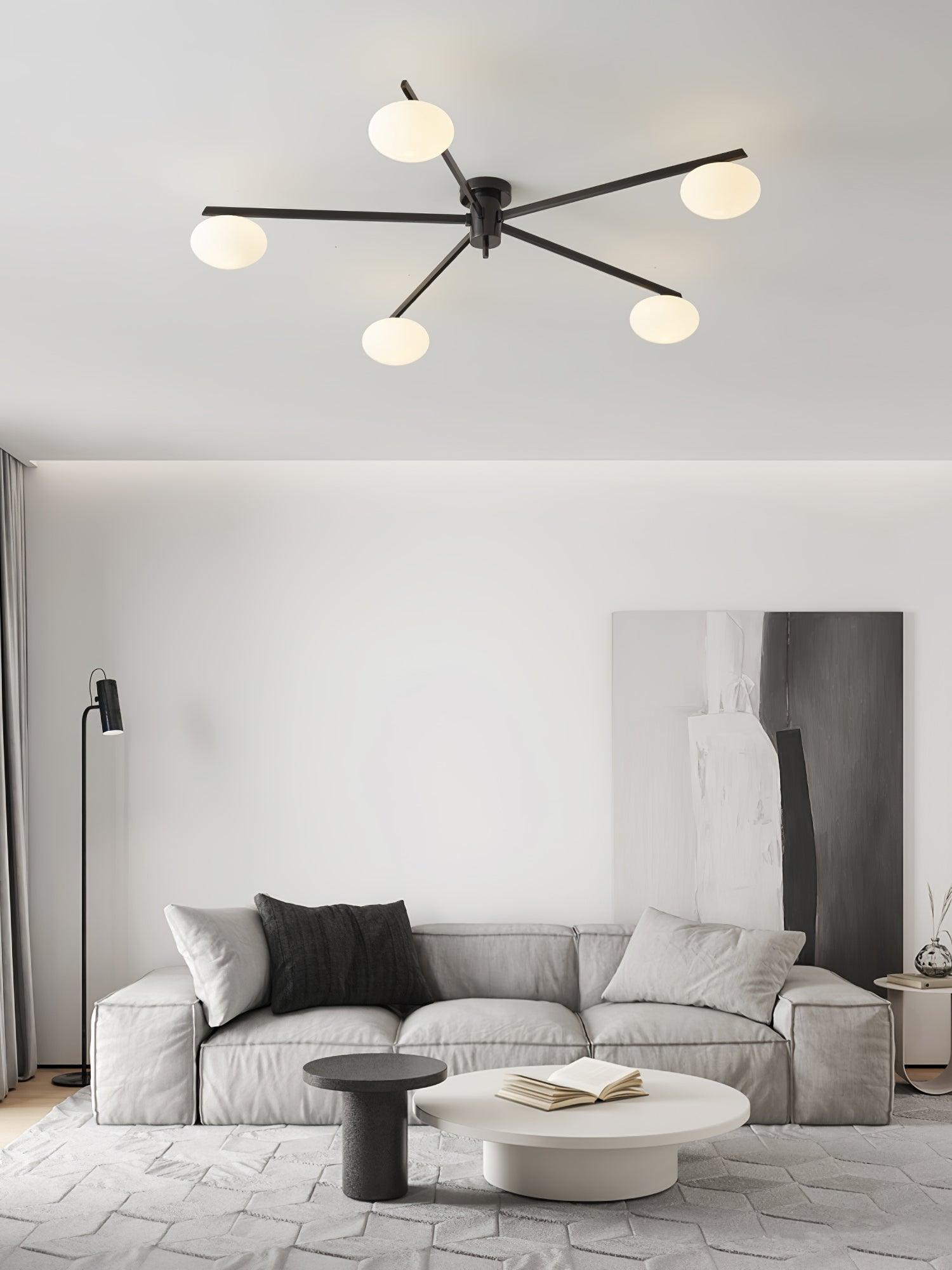 Ceiling Light, Jasper Brass Sputnik, White Glass Oval Shades, G9, Low Profile