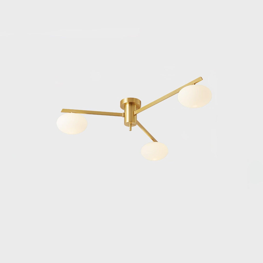 Ceiling Light, Jasper Brass Sputnik, White Glass Oval Shades, G9, Low Profile
