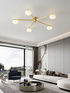 Ceiling Light, Jasper Brass Sputnik, White Glass Oval Shades, G9, Low Profile